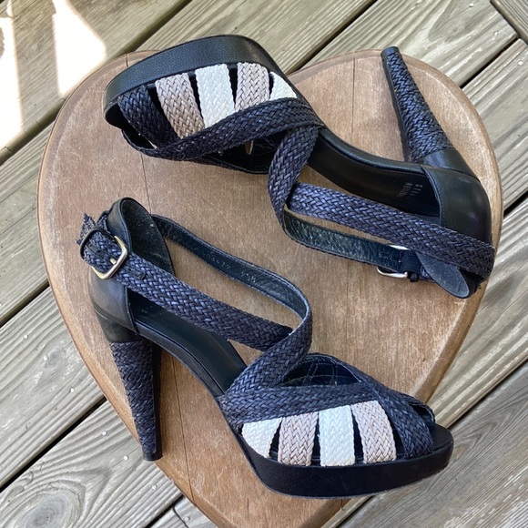 Rare! Stuart Weitzman Smooth + Woven Leather Stiletto Sandals Women's Size 9.5 - Picture 6 of 15